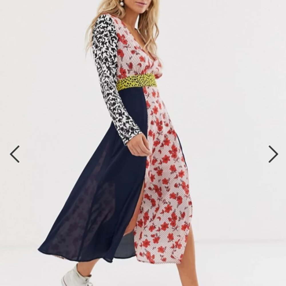 Midaxi Dress with Front Splits Mix & Match Print